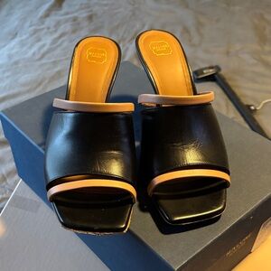 Malone Souliers Black and Tan Leather Mules